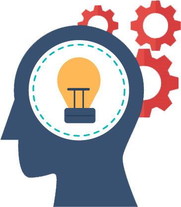 Light bulb with gears and a chart, symbolizing project strategy and solutions