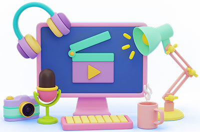 Icon with a video player and animation tools, representing animation services.