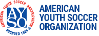 Logo of the American Youth Soccer Organization (AYSO), featuring a circular emblem with a soccer ball and the text 'Founded 1964' in black and white.