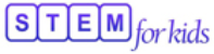 Logo of STEM for Kids, with the word 'STEM' in block letters within a square outline, followed by 'for kids' in cursive font.