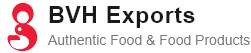 Logo of BVH Exports, featuring a stylized 'BVH' in gray beside the text 'Exports' and the tagline 'Authentic Food & Food Products.