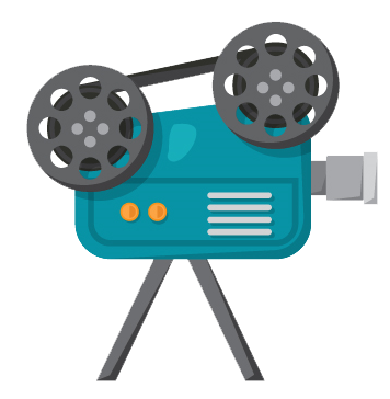 Icon of a film reel on a tripod, representing visual effects (VFX)